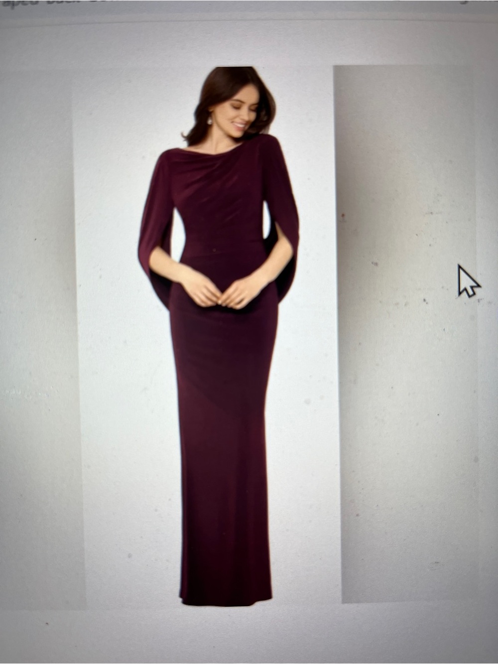 Betsy & Adam Miriam Jersey Deep Plum Cape-Sleeve Formal Gown